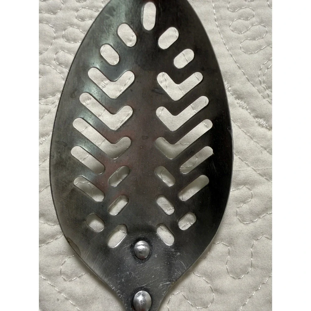 Ekco Forge‎ Slotted Spoon Kitchen Tool 11.5in Silver Black Vintage Stainless USA